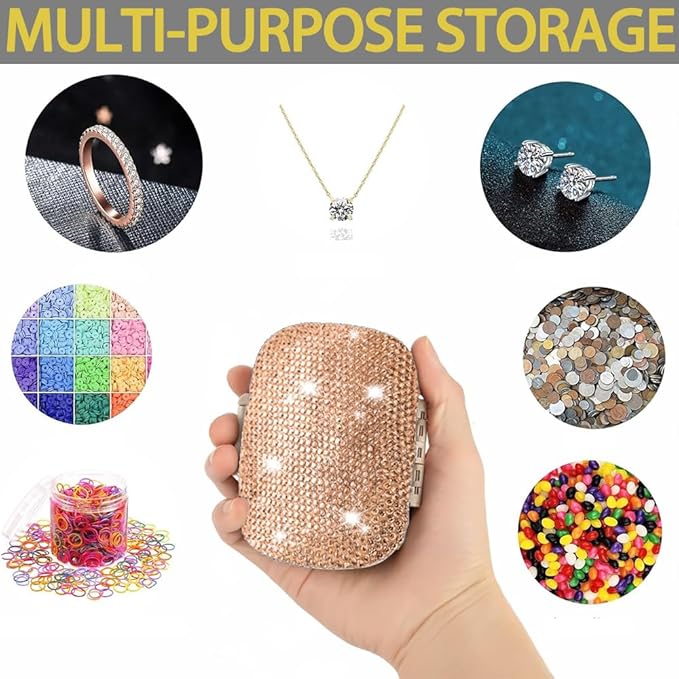 Daily 6 Compartments Pill Box Container Bling Diamond for Purse Medicine Container Holder for Women Travel Kit Medicine (Honey Peach)