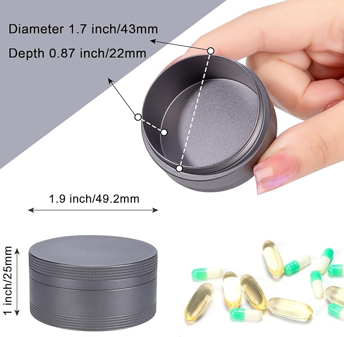 Daily Metal Pill Box Pill Case - Single Waterproof Travel Pill Container Round Aluminum Alloy Storage Medicine Organizer Multitool EDC Every Day for Vitamin, Fish Oil Gray Medium Size