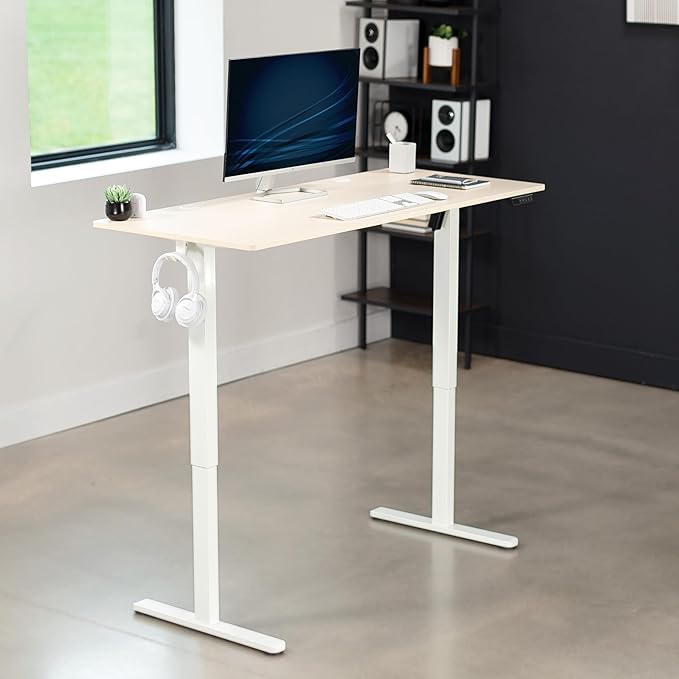 VIVO Electric 55 x 24 in Standing Desk, Memory Height Adjustment, Light Wood Top White Frame, DESK-E155TC
