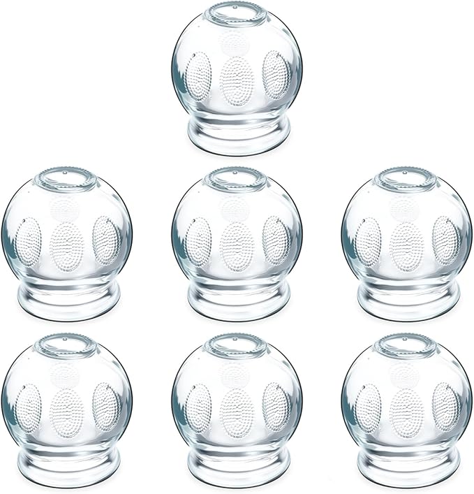 7 Pcs Glass Cupping Set with Finger Grips, Traditional Chinese Fire Cupping Therapy Jars for Back Muscle Tension Relief, Ventosas para Masaje Muscular (2.36X2.16X2.16In)