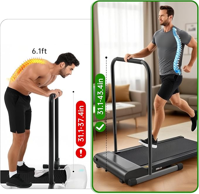 Handle Bar for Walking Pad Only, with Phone Holder, Suitable for Models 20+ Walking Pad, 19.7in Wide, Adjustable Handrail Height (Max 43.3in), Non-Slip Feet, Easy to Assemble, Stable Design, Black