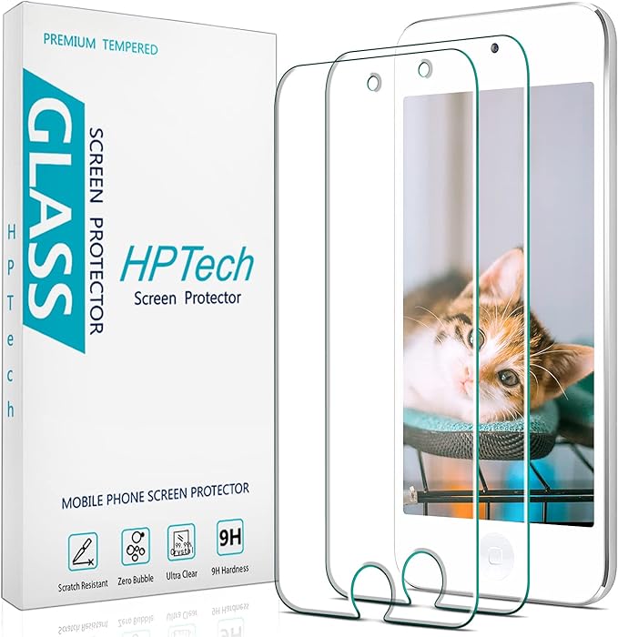HPTech 2-Pack Tempered Glass For Apple New iPod Touch 7th Gen (2019), 6th Gen, 5th Gen (2015) Screen Protector, Easy to Install, Bubble Free, 9H Hardness