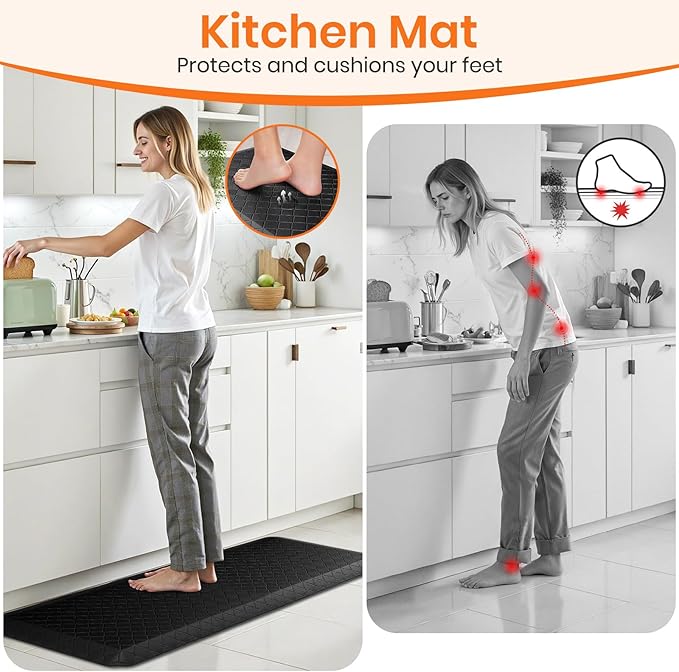4/5 Inch Extra Thick Kitchen Mats for Floor,Non Slip Anti Fatigue Kitchen Rugs,Waterproof Stain Resistant Sink Mat,Cushioned Standing and Comfort Mats for Office (17"x47" Black)