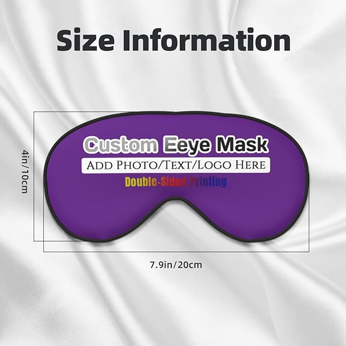Custom Eye Mask for Sleeping Personalized Your Photo Text Logo Adjustable Strap Sleep Mask Customized Soft Blindfold Eyemask Blackout Eye Cover for Men Women Home Travel Offices Purple