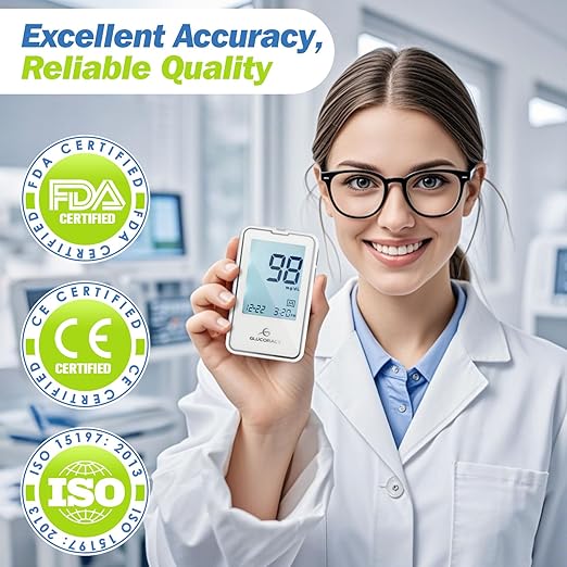 Glucoracy G-425-2 Blood Glucose Monitoring System,Blood Sugar Test Kit with Lancing Device, 50 Test Strips and 50 Lancets for Diabetes, Home Testing Kit