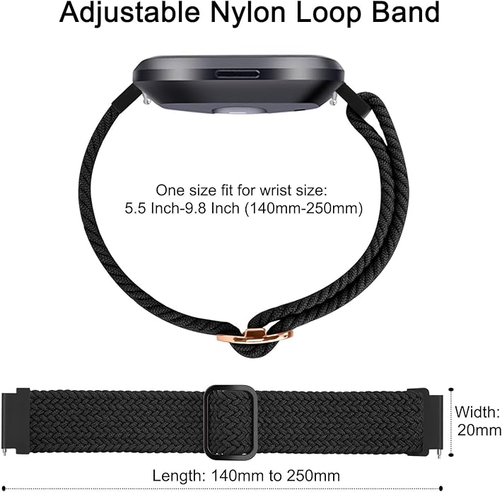 Tobfit Elastic Bands Compatible with Fitbit Versa 2 Watch Bands Women Men, Soft Adjustable Stretchy Loop Nylon Stylish Replacement Wristbands for Fitbit Versa 2 / Versa/Lite/SE (3 Pack)