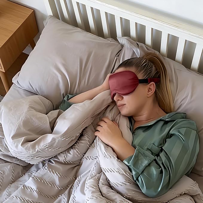 ZIMASILK Adjustable 22 Momme 100% Mulberry Silk Sleep Mask, Upgraded 3D Contoured Cup Eye Mask for Sleeping, Super Soft & Breathable Blindfold, Blackout for Deep Sleeping (Burgundy)