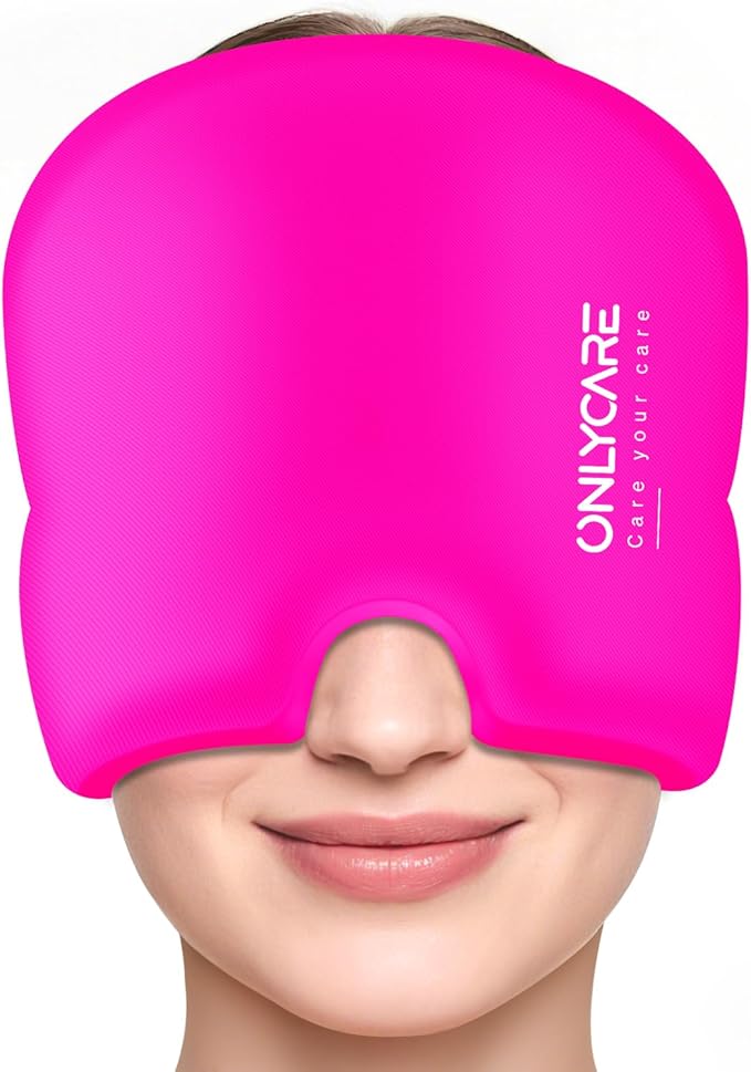 Migraine Relief Cap, ONLYCARE Headache Relief Cap, Soothing Migraine Mask, Odorless Gel Ice Head Wrap, Hot & Cold Therapy, Reusable Ice Pack for Tension and Stress (ROS Red)