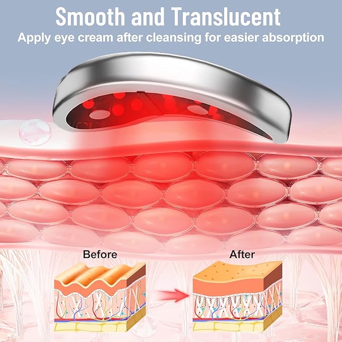 Under Eye Light Therapy Device,Portable Massager Patches,Beauty Device with Eye Massage for Relieve EyeBags,Fatigue, Dark Circles,Wrinkle,Red Light Therapy with Gel(Sliver)