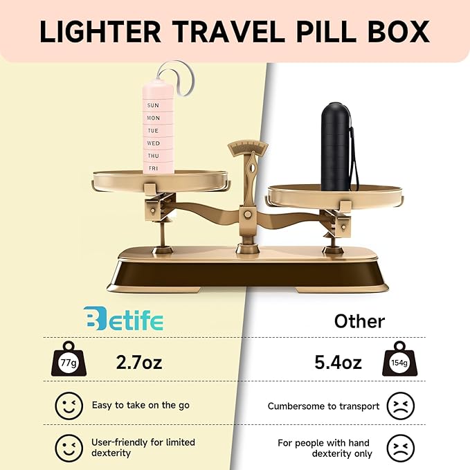 Cute Pill Organizer with 7 Large Compartments, Beitfe Weekly Pill Box for Travel, Cute Daily Pill Case 7 Day, with 7 Large Stackable Compartments, Pill Holder for Vitamin Supplement Medicine (Pink)