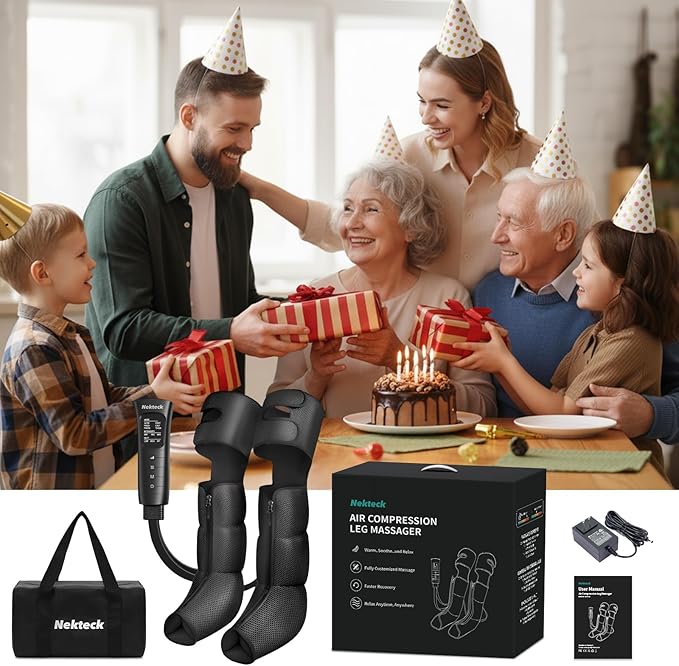 Nekteck Leg Compression Massager with Heat Leg Massager for Circulation and Pain Relief, Air Compression Boot Massage Tool with 2 Heats 6 Modes, Relaxation Tool for Men, Women, Athletes