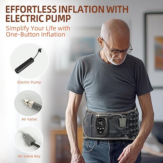 Red Light Therapy Decompression Back Belt with Heating, Vibration Massage & Electric Pump, Cordless Inflatable Back Brace for Lower Back Pain Relief, One Size Fits 29–49" Waist – Blue