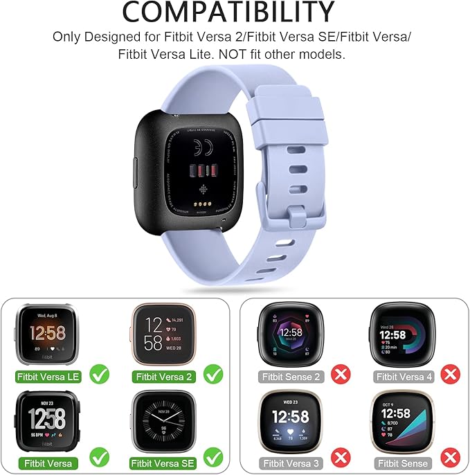 Mugust Sport Bands Compatible with Fitbit Versa 2 / Fitbit Versa/Versa Lite/Versa SE, Classic Soft Silicone Replacement Wristbands Straps for Fitbit Versa 2 Smart Watch Women Men (Large,Sky Blue)