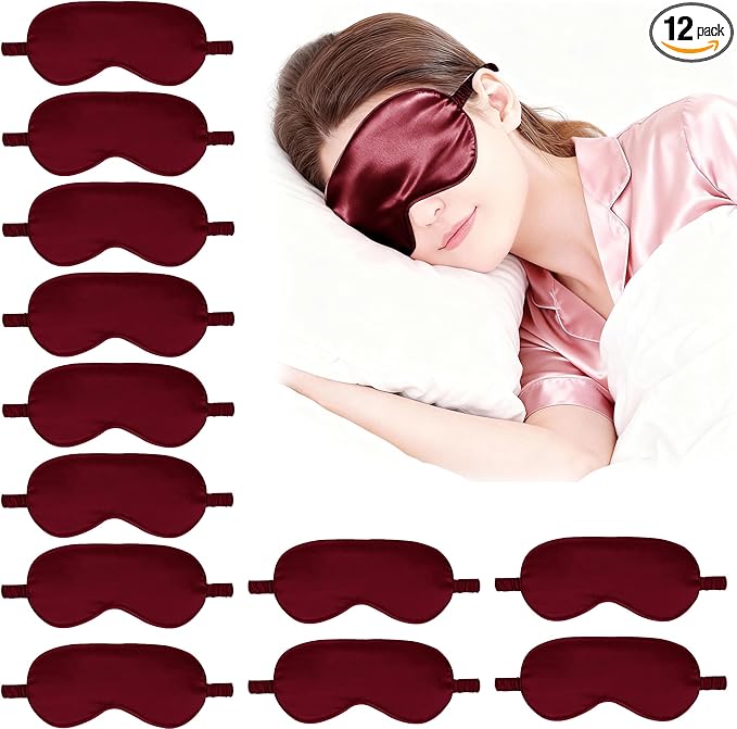 12PACK Silky Sleep Masks Satin Eye Mask Silk Eyes Cover for Sleeping Blackout Eyeshades Soft Blindfold Travel Nap Gifts