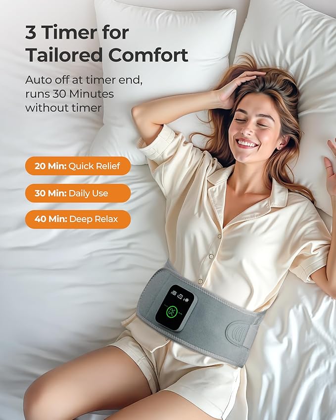 Koonie Cordless Heating Pad for Back Pain Relief, 47”-57” Portable Heating Back Brace with 3 Heat Levels, 3 Vibration Mode, 20/30/40Min Timer, 5000mAh Battery, Auto-Off, Lower Back Massager with Heat