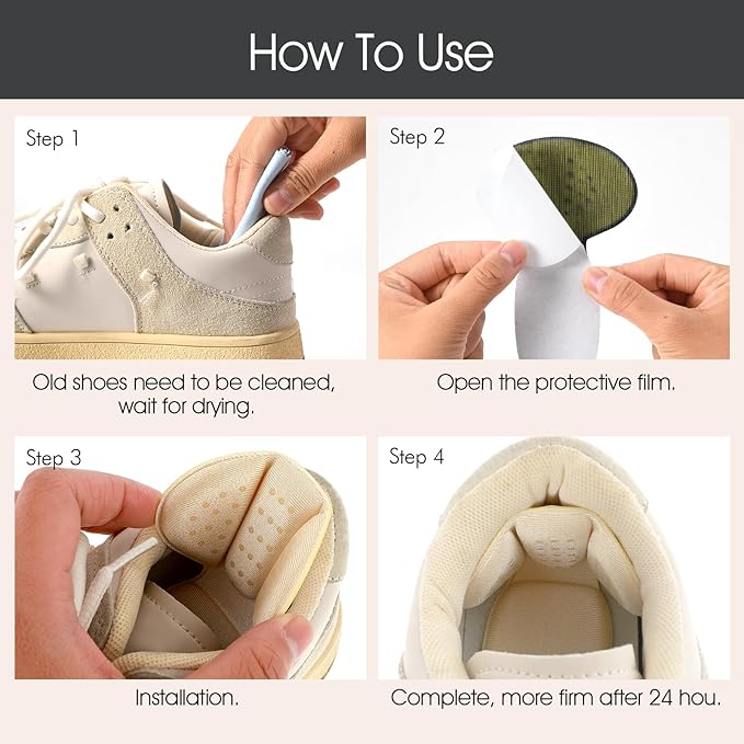Back of Heel Cushion Pads, 4Pcs Mesh Adhesive Heel Grips Inserts for Boots, Loose Shoes Too Big, Reusable Heel Guards Liners for Women Men, Anti Blister Shoe Liners Heel Protectors