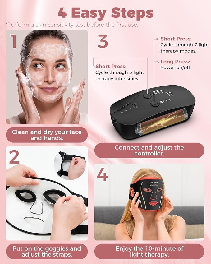 Red Light Therapy Mask for Face, LED Face Mask Light Therapy with Remote, Portable Infrared Light Therapy Skin Care Device with Timer Function for Home & Travel