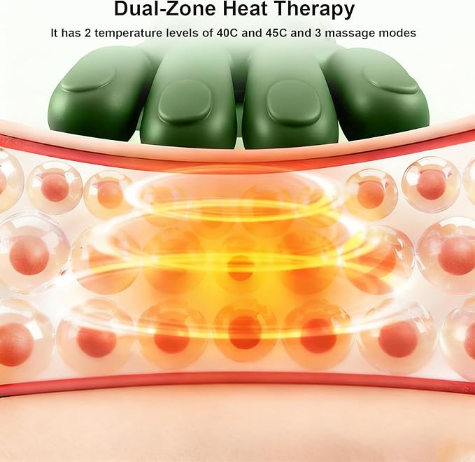 Bionic Heated Massager, Wireless Portable Shiatsu Neck and Back Massager, Electric Deep Tissue 4D Kneading Massage, Simulated Human Hand Design for Pain Relief and Muscle Relax (Green)