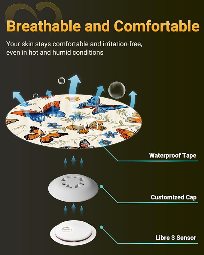Libre 3 Sensor Covers Waterproof, 10 Pack Freestyle Libre 3 Plus Covers, Bump-Proof with Hard Cap, Waterproof Breathable CGM Adhesive Patches, 14-Day CGM Protection (Butterfly & Flamingo)