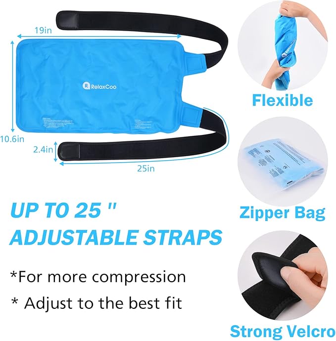 XXL Knee Ice Pack Wrap, Reusable Cold Pack for Knee Injury Pain and Swelling Relief