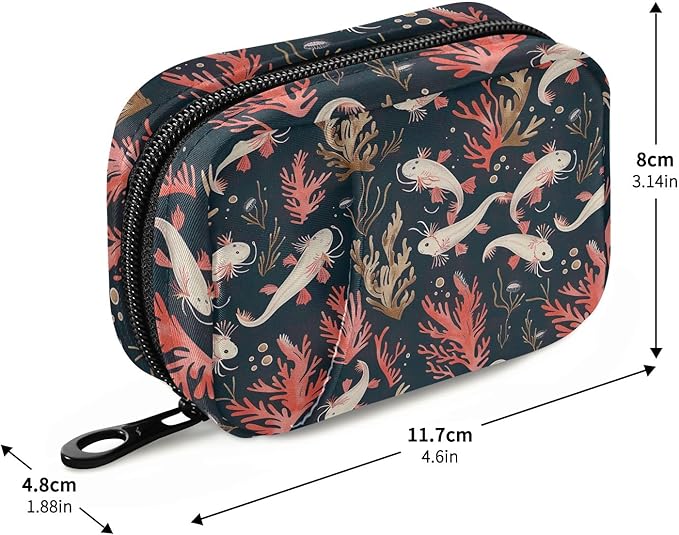 Cute Axolotls and Sea Plants Travel Pill Box Organizer 7 Day Weekly Pill Case Portable Travel Vitamin Box Organizer