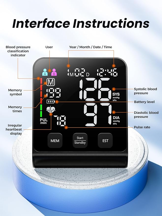 Upper Arm Electronic Blood Pressure Monitor, Automatic Upper Arm Blood Pressure Monitor,Wide-Range Cuff, Large LED Backlit Display,Accurate Automatic Digital BP Monitor
