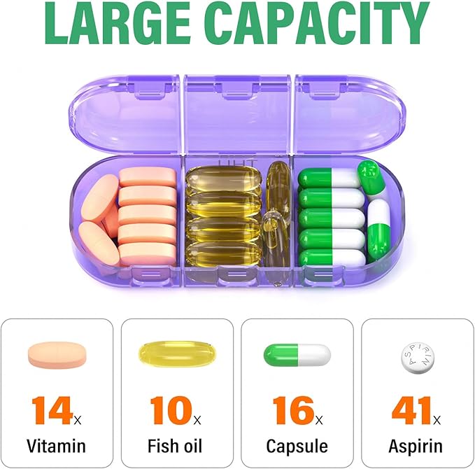 Weekly Pill Organizer 3 Times a Day, 7 Day Portable Pill Box for Pills, Vitamins, Fish Oil, Medication, Supplements (3x7 Transparent + Rainbow)
