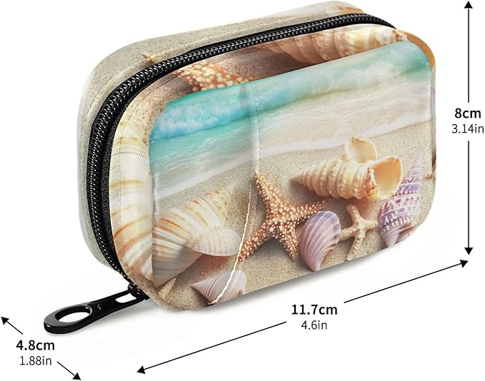 Travel Pill Case Seashells on A Summer Beach and Sand Weekly Small Pill Box 7 Day Pill Box Pill Organizer Bag