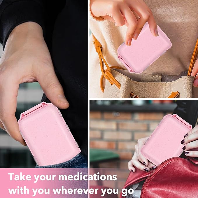 Large Travel Pill Organizer with Medicine Labels, 10 Compartments Travel Medicine Organizer Daily Pill Container Travel Pill Box Purse Pill Case (Pink, 189 Lables)