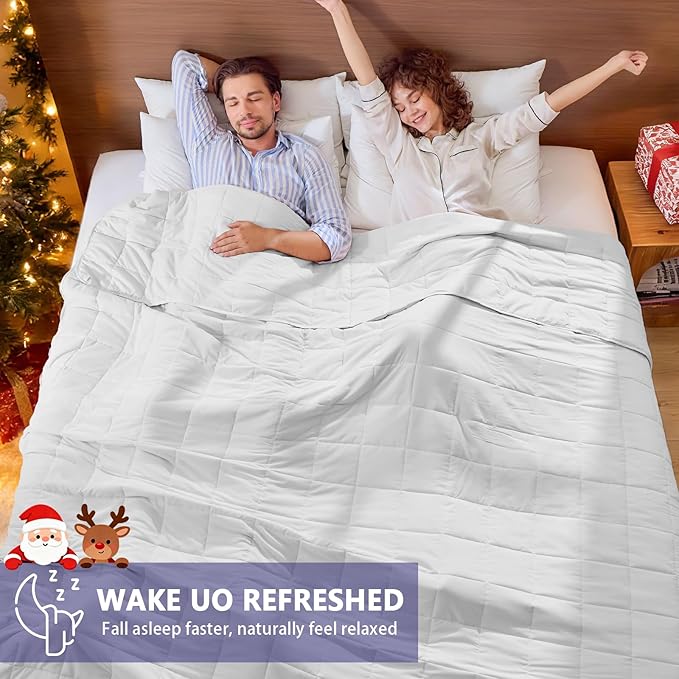 King Size Weighted Blanket for Adults (20 lbs, 80” x 87”, White) Cooling Heavy Blanket for Sleeping Perfect for 190-210 lbs, Breathable Blanket for Adults & Couple All Season, Machine Washable