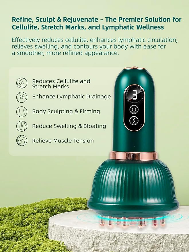 DiDEER Lymphatic Drainage Massager & Anti Cellulite Massage Tool, Reduce Stretch Marks & Cellulite,for Legs, Arms & Belly, Body Sculpting Machine with Microcurrent, Light, Heat & Vibration (Green)