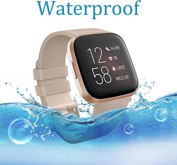 Mugust Sport Bands Compatible with Fitbit Versa, Classic Soft Silicone Replacement Wristbands Straps for Fitbit Versa 2 Smart Watch Women Men (Large, Milk Tea)