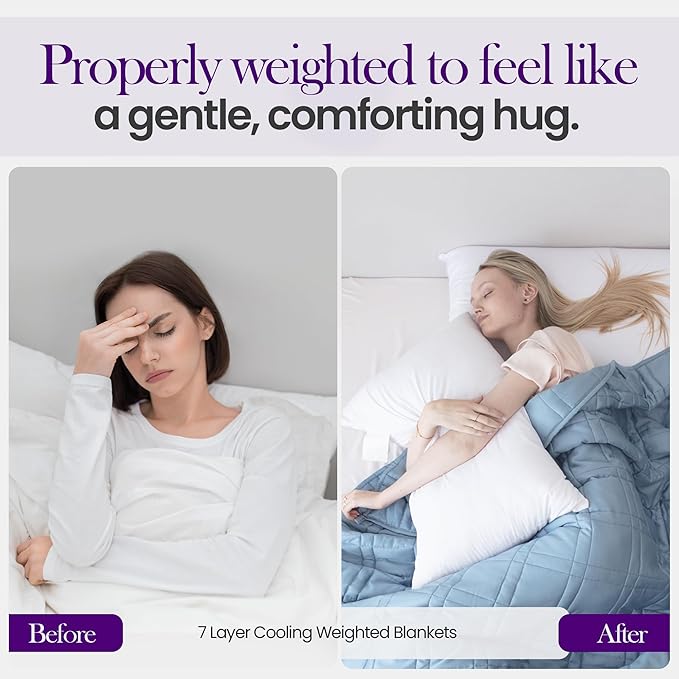 Weighted Blanket for Adults (15 lbs, 48”x72”, Blue) Twin Size. 100% 300TC Viscose, Derived from Bamboo-Premium 7 Layer Cooling Weighted Blankets. Breathable Blanket with travel bag & Machine Washable