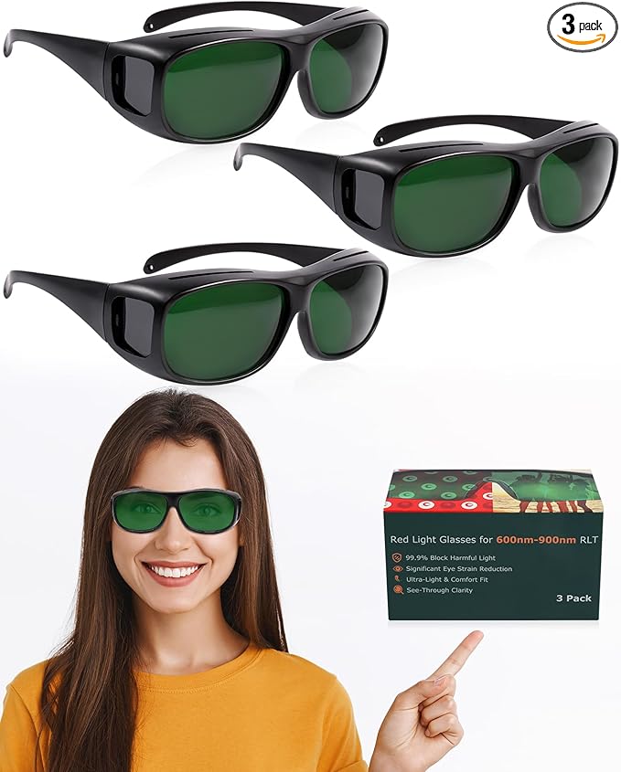LIGHTMEUP Red Light Therapy Glasses,Eye Protection for Infrared & LED Light Sessions–Blocks 200-2000nm Harmful Wavelengths,Maintain Visibility,Lightweight Comfortable Red Light Goggles 3 Pairs