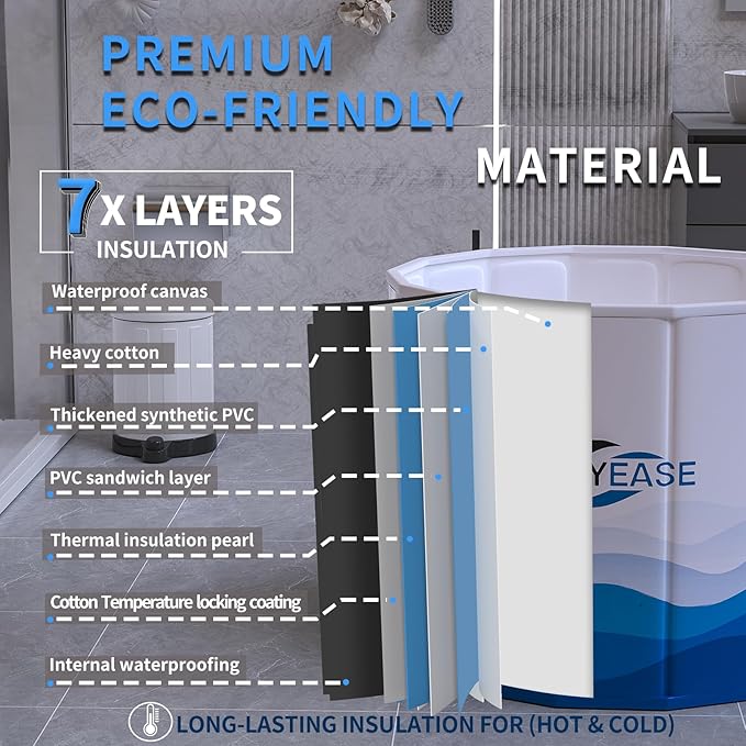 WAVYEASE® Portable Bath Tub for Adults -(31.5"L x 26"H) Foldable Cold Plunge Tub for Recovery - Collapsible Soaking Bath Tub for Shower Stall - Outdoor Ice Bathtub for Athletes (White)
