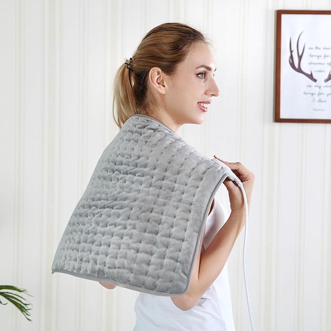 24"X20" Electric Heating pad with 6 Heat Settings, Auto Shut Off, Dry Electric Heating for Back Neck Knee Arms Legs Shoulder Heat Pads for Christmas Birthday Father's Day Mother's Day (Silver Gray)