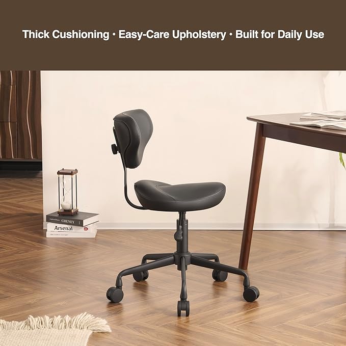Ergonomic Saddle Seat Adjustable Pneumatic Hydraulic Drafting Swivel Rolling Stool Chair for Medical Hygienic SPA Massage Salon Home and Office - Hilo 508 (Black, with Backrest)