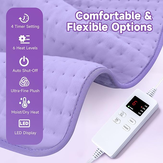 Heating Pad for Back, Large Heating Pads for Body Muscle Pain Cramps Relief, 6 Heat Settings Machine Washable Electric Heating Pad, Birthday Christmas Gifts for Women Mom
