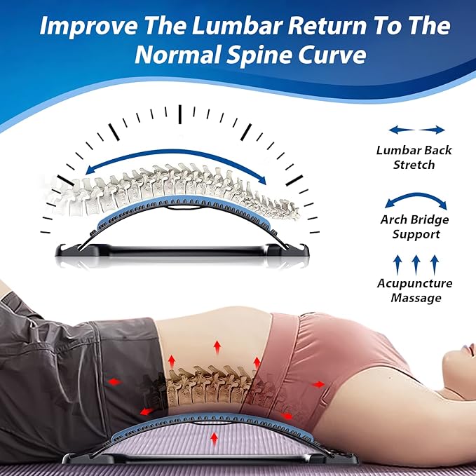 Back Stretcher for Lower Back Pain Relief, Multiple Level Adjustable Arch Lumbar Back Cracker Board, Back Cracking Device, Back Massager for Scoliosis, Spine Decompression Support