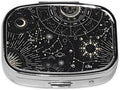 ABLESKY Pill Box, 2 Compartment Pill Organizer Case for Pocket or Purse, Small Portable Metal Travel Medicine Box with Mirror, Daily Vitamins Fish Oil Container-Tarot Constellation Moon Sun