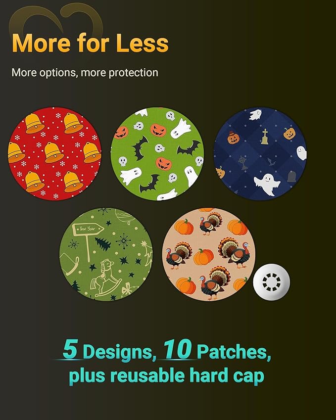 Libre 3 Sensor Covers Waterproof Christmas, Amolyfe 10-Pack Freestyle Libre 3 Covers, Bump-Proof with Hard Cap, Waterproof Breathable Medical CGM Adhesive Patches, 14-Day CGM Protection