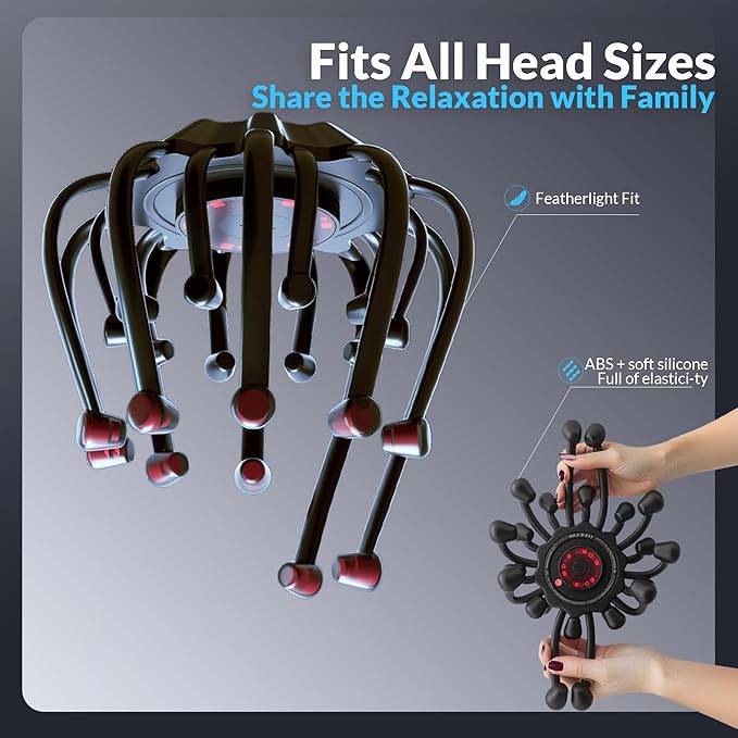 Electric Scalp Massager, 360° Octopus Head Massager Automatic 5 Modes Scalp Stress Relax Device