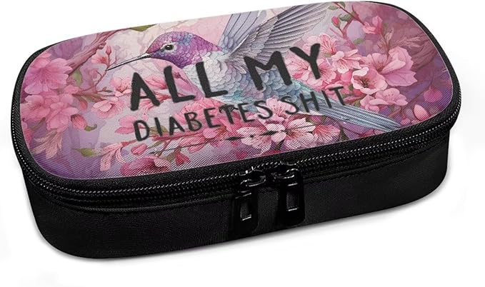 Rnyleeg Pink Diabetic Bags for Women Floral Hummingbird Insulin Cooler Travel Case Large Capacity Insulin Bags for Traveling All My Diabetes Shit