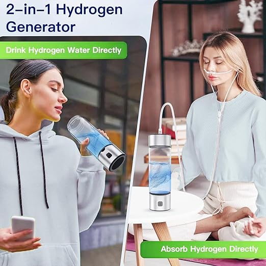 Hydrogen Water Bottle Generator – 460ml Portable Rechargeable Ionizer Machine with Advanced SPE PEM Technology, Up to 3200+ PPB High Concentration for Home, Office & Travel