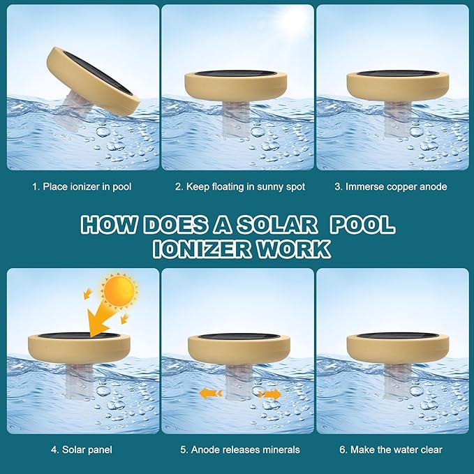 Solar Pool Ionizer for Above Ground, Floating Copper Pool Cleaner Purifier Cuts Chlorine by 85% Works for Pools Up to 40,000 Gal, Swimming Pools Water Cleaner for in-ground Pools and spas (Yellow)