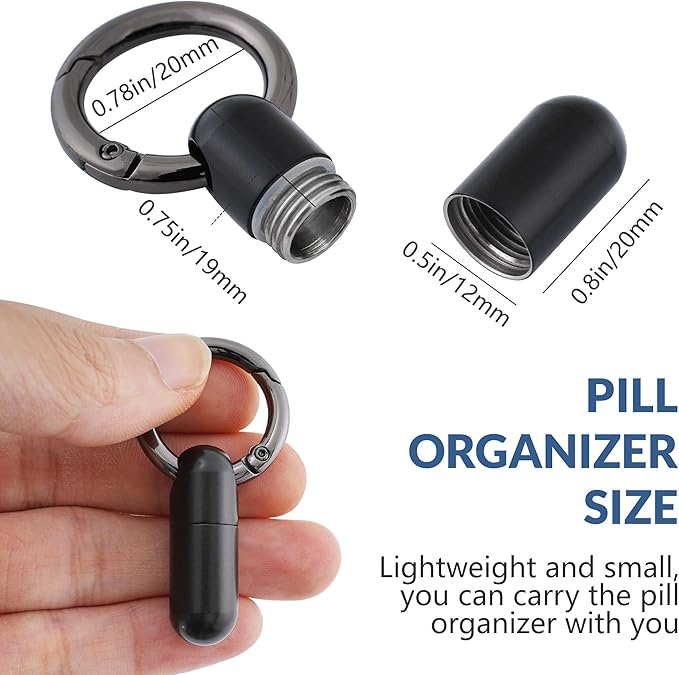 TISKY Small Keychain Pill Holder Titanium,Waterproof Tiny Pill Container with Keyring,Mini Portable Pill Case for Travel,Pill Organizer for Purse Pocket(Black)