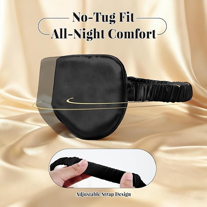 THXSILK 6A+ Grade 25 Momme Silk Sleep Mask, 100% Mulberry Blackout Eye Mask for Sleeping, Soft Lightweight Silk Eye Cover for Women, Men, Travel, Nap, Airplane(4.3×9.7inches,Black)