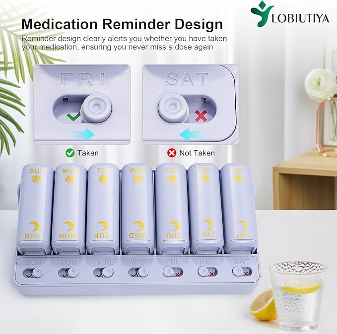 Weekly Pill Organizer 2 Times a Day, AM PM Travel Pill Organizer 7 Day for Vitamin Medicine Supplement Fish Oil, Blue Twice a Day Medicine Pill Box with a Rotatable Handle