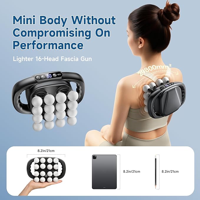 Upgraded Mini 16-Head Massage Gun, Electric Deep Tissue Massage, 3 Modes, 30 Levels Of Speed, Used To Relieve Pain In Neck, Back, And Leg Muscles, Lightweight And Portable, Suitable For Small Figures