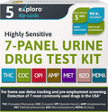 Exploro 7 Panel Drug Test Kit – at Home Urine Drug Test for THC, Cocaine, Opiates, Amphetamines, Benzodiazepines, MDMA & Methamphetamines – Easy & Accurate at Home Drug Testing Strips (Pack of 5)